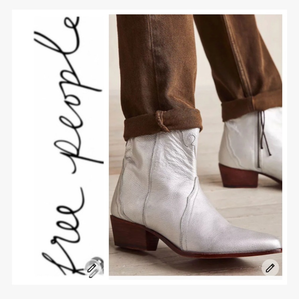 NWT Free People Silver New Frontier Western Boot